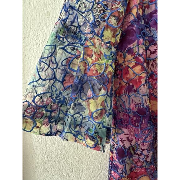 Badgley Mischka Pink Blue Floral Mini Flutter Bell Sleeve Cocktail Dress Size 4 - Picture 5 of 10